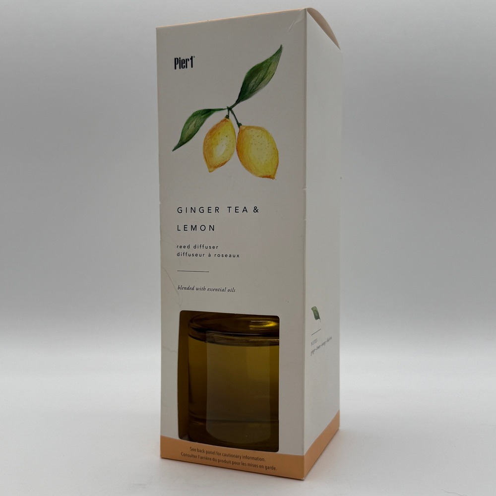 Pier 1 Ginger Tea & Lemon Reed Diffuser 6.8oz Yellow Citrus Essential Oils NIB
